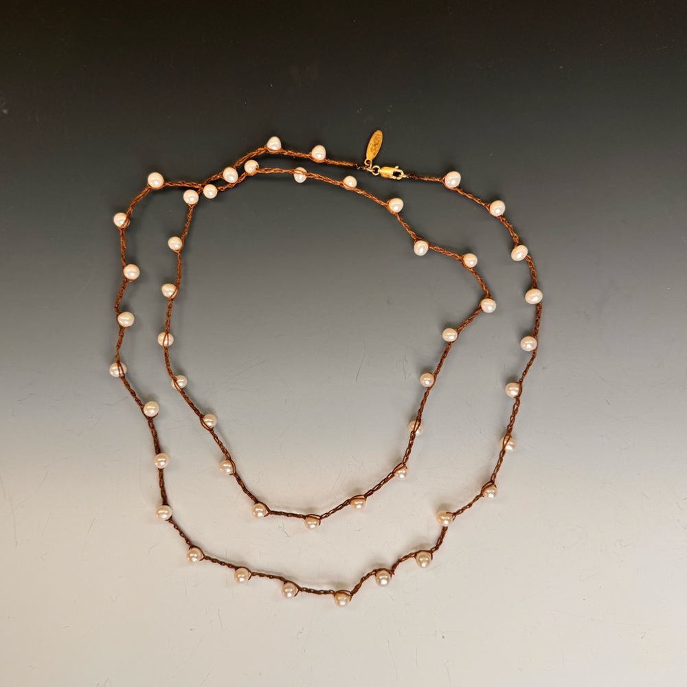 SKM Waxed cord freshwater pearl necklace 38 inches long